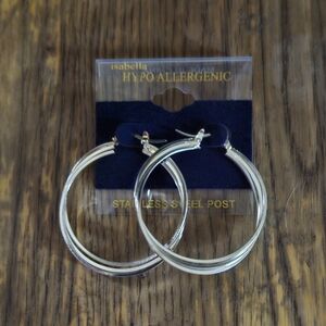 Silver Double Hoop Earrings - Hypoallergenic Stainless Steel BNIB